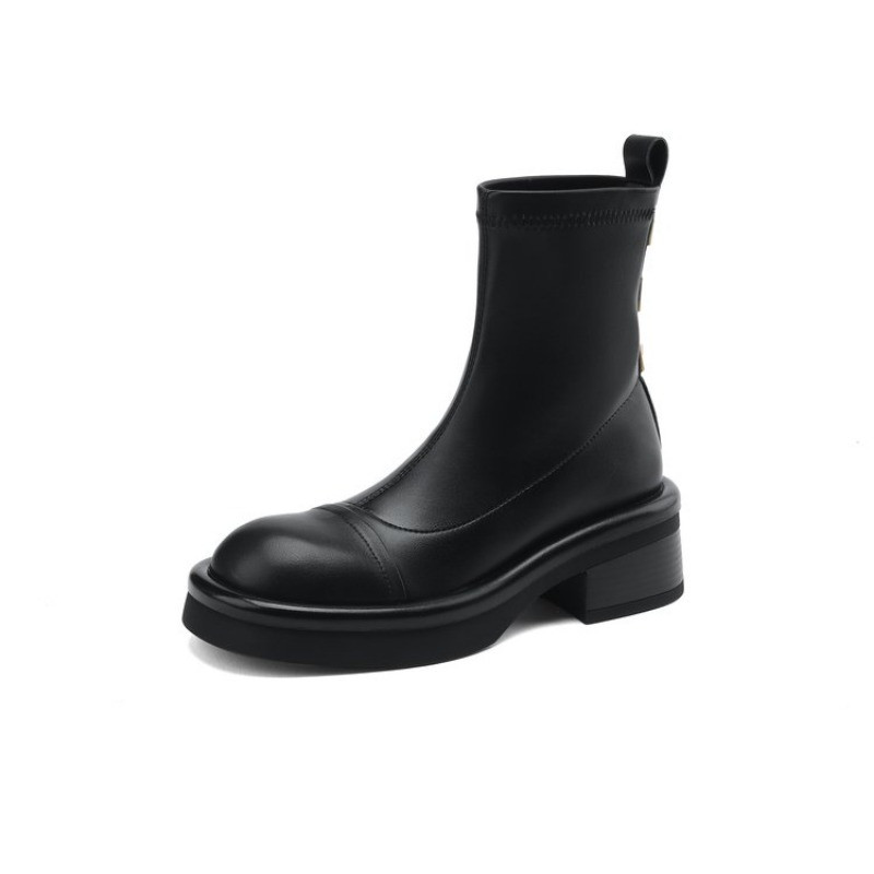 2023 NOI Cizme de bază pentru femei, casual, concise, din piele, cu vârf rotund, cu tocuri groase, pantofi de lucru, toamnă, iarnă, cizme De Mujer