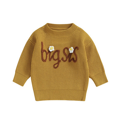 Φθινοπωρινό Νέο Μωρό Αγόρια Κοριτσίστικα Πλεκτά Παιδικά Πλεκτά Φόρεμα Λουλούδι Κέντημα Επιστολή Μακρυμάνικο Πλεκτό Πουλόβερ για Παιδιά