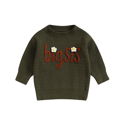 Φθινοπωρινό Νέο Μωρό Αγόρια Κοριτσίστικα Πλεκτά Παιδικά Πλεκτά Φόρεμα Λουλούδι Κέντημα Επιστολή Μακρυμάνικο Πλεκτό Πουλόβερ για Παιδιά