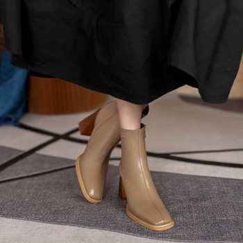 2023 Боти до глезена за жени Модни обувки с квадратни пръсти Есенни зимни къси ботуши Квадратни токчета с цип Удобни дамски обувки