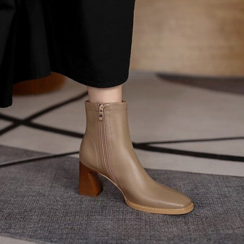 2023 Боти до глезена за жени Модни обувки с квадратни пръсти Есенни зимни къси ботуши Квадратни токчета с цип Удобни дамски обувки