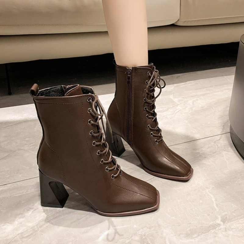 Χειμερινές μπότες Γυναικείες μπότες-γυναικεία φθινοπωρινά παπούτσια 2023 Κομψά ψηλοτάκουνα λαστιχένια αστράγαλο Μασίφ Basic Casual τετράγωνα δάχτυλα PU ράψιμο Le
