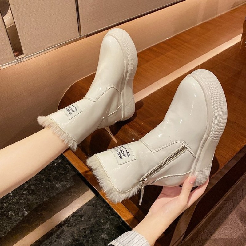 Cizme de zăpadă pentru femei Cizme cu platformă impermeabile pentru damă Pantofi ocazionali Cizme plate cu fermoar cald Ghete de iarnă antiderapante pentru femei