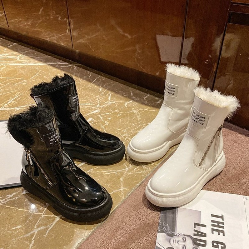 Cizme de zăpadă pentru femei Cizme cu platformă impermeabile pentru damă Pantofi ocazionali Cizme plate cu fermoar cald Ghete de iarnă antiderapante pentru femei