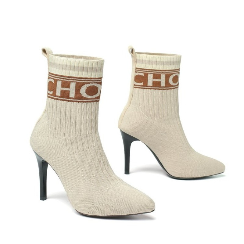 Φθινοπωρινά νέα γυναικεία παπούτσια Μόδα ψηλά τακούνια μποτάκια αστραγάλου Άνετα slip-on σέξι μπότες Παπούτσια για γυναίκες πλέξιμο κοντά μπότες