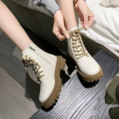 Υψηλής ποιότητας Μπότες Πλατφόρμας Γυναικεία Παπούτσια Μαύρα Δερμάτινα Μποτάκια Πανκ Παπούτσια Χοντρό κάτω μέρος Μπότες μοτοσυκλέτας