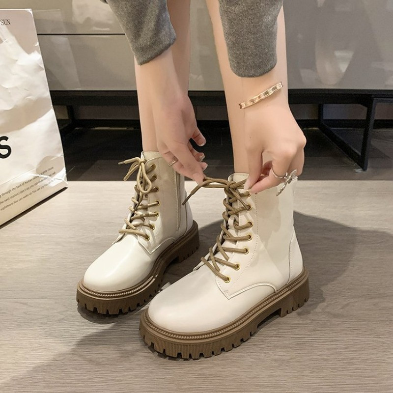 Υψηλής ποιότητας Μπότες Πλατφόρμας Γυναικεία Παπούτσια Μαύρα Δερμάτινα Μποτάκια Πανκ Παπούτσια Χοντρό κάτω μέρος Μπότες μοτοσυκλέτας