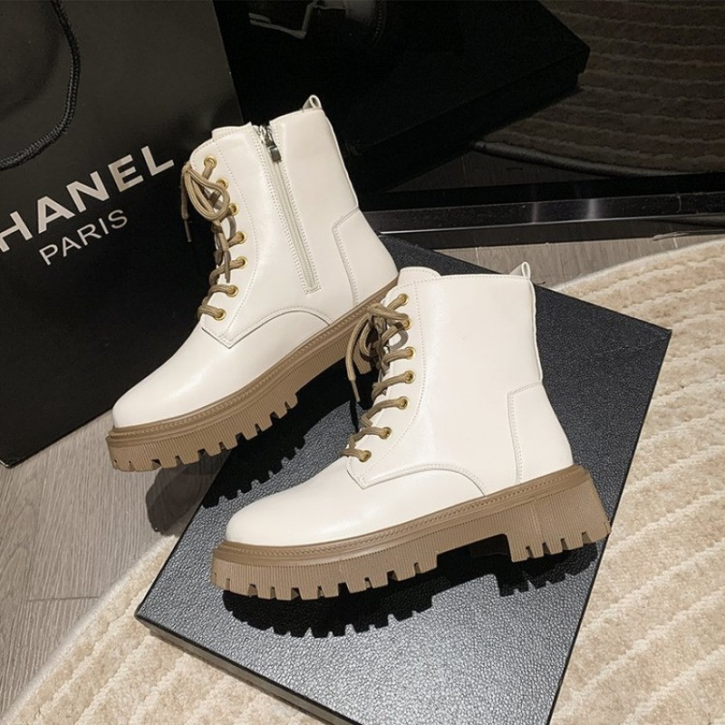 Υψηλής ποιότητας Μπότες Πλατφόρμας Γυναικεία Παπούτσια Μαύρα Δερμάτινα Μποτάκια Πανκ Παπούτσια Χοντρό κάτω μέρος Μπότες μοτοσυκλέτας