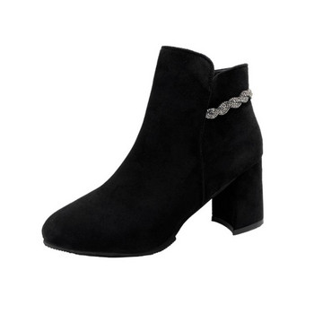 Модни боти до глезена Дамски офис обувки Дамски черни кожени зимни ботуши Квадратни високи токчета Къси ботуши Ботуши на платформа