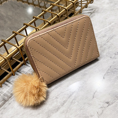 Női rövid pénztárca PU bőr nagy kapacitású női érme pénztárca kártyatartó pénzes táska tömör gyapjú golyós masni kuplung táska pénzcsipesz