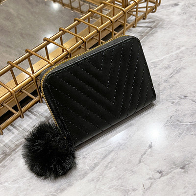 Női rövid pénztárca PU bőr nagy kapacitású női érme pénztárca kártyatartó pénzes táska tömör gyapjú golyós masni kuplung táska pénzcsipesz