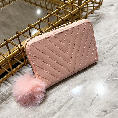 Női rövid pénztárca PU bőr nagy kapacitású női érme pénztárca kártyatartó pénzes táska tömör gyapjú golyós masni kuplung táska pénzcsipesz