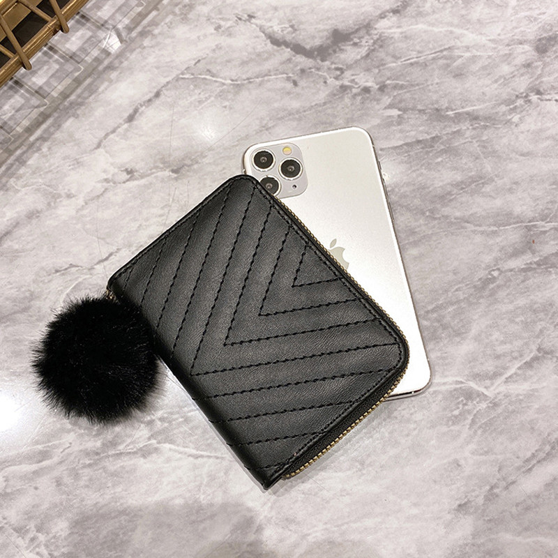 Női rövid pénztárca PU bőr nagy kapacitású női érme pénztárca kártyatartó pénzes táska tömör gyapjú golyós masni kuplung táska pénzcsipesz