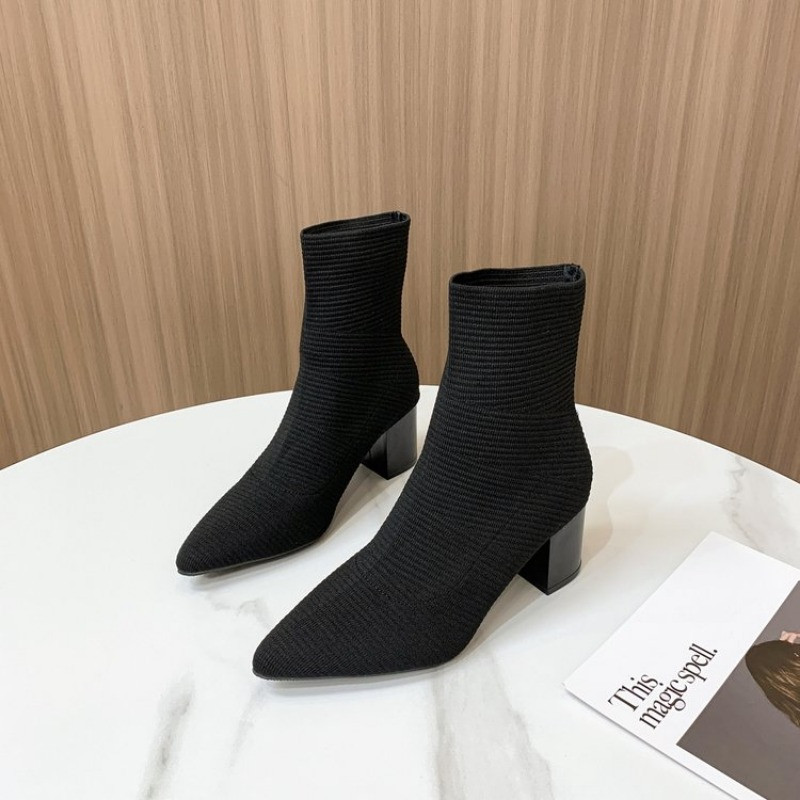 2023 Sarkú cipő zokni csizma női sztreccs szövet elasztikus tűsarkú hegyes orrú bokacsizma cipő női