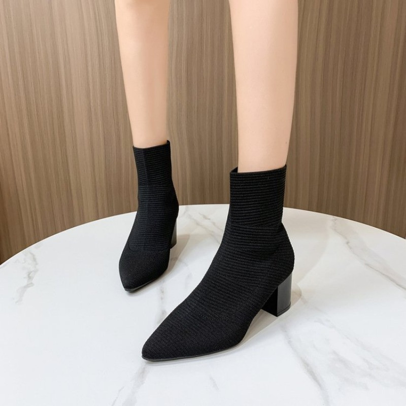 2023 Sarkú cipő zokni csizma női sztreccs szövet elasztikus tűsarkú hegyes orrú bokacsizma cipő női