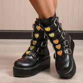 Cizme de damă marimea plus 43, negru, gotic, cosplay, punk, cataramă, platformă de stradă, cizme cu toc înalt, pantofi pentru femei, brand dropship