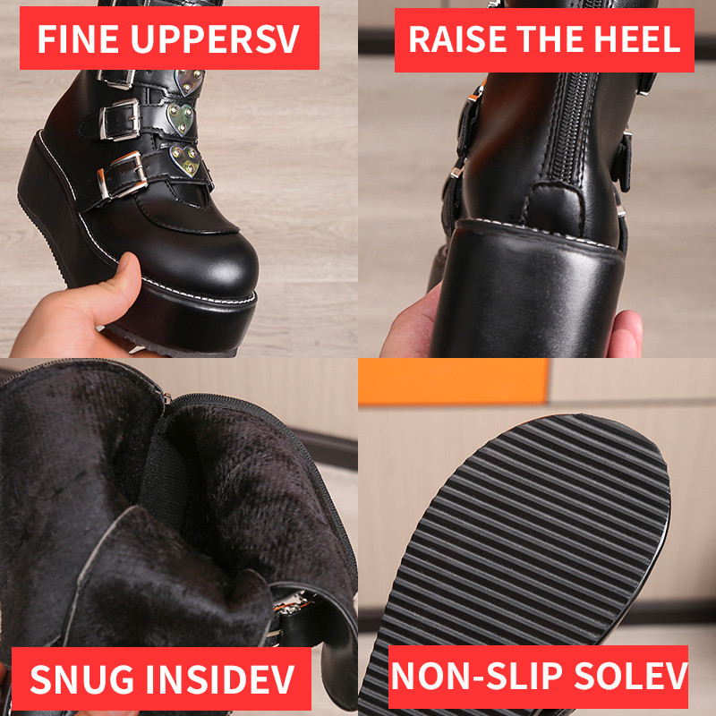 Cizme de damă marimea plus 43, negru, gotic, cosplay, punk, cataramă, platformă de stradă, cizme cu toc înalt, pantofi pentru femei, brand dropship