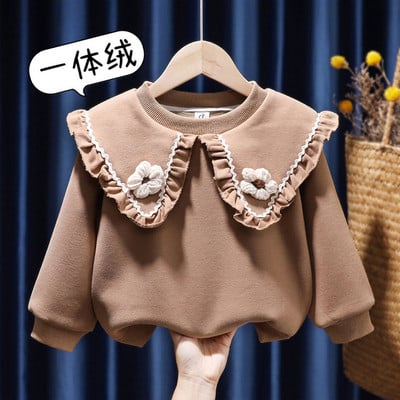 Beebitüdrukutele magus puuvillane dressipluus, lilledega mullidega varrukatega topid Sügisfliis Paksud riided Laste Kevadriietus Spordidress