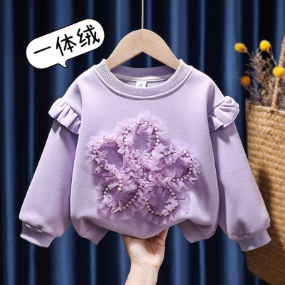 Beebitüdrukutele magus puuvillane dressipluus, lilledega mullidega varrukatega topid Sügisfliis Paksud riided Laste Kevadriietus Spordidress