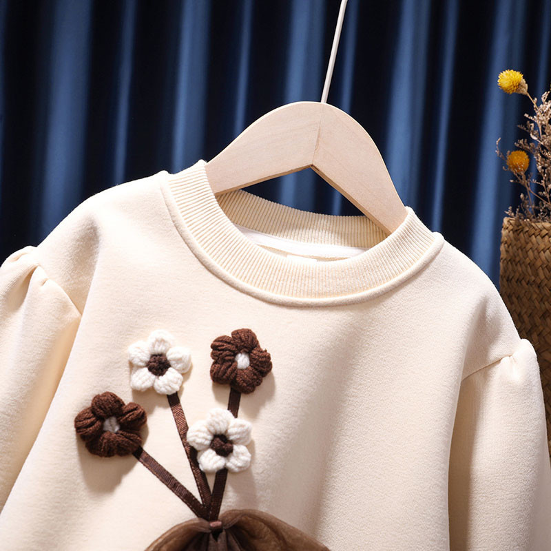 Beebitüdrukutele magus puuvillane dressipluus, lilledega mullidega varrukatega topid Sügisfliis Paksud riided Laste Kevadriietus Spordidress