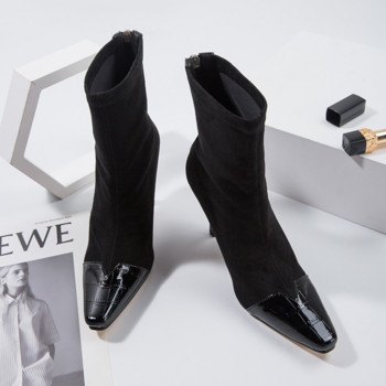 Стилетни дамски обувки с остри пръсти Къси ботуши Есен и зима 2023 г. Нови ботуши с остри пръсти Дамски тънки ботуши с висок ток Дамски