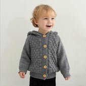 Lastele kootud kardigan ühevärviline kolmemõõtmeline juuksepall poistele tüdrukutele kampsun kapuutsiga nööbid kampsunid pikkade varrukatega soe mantel