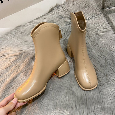 Nove proljetne jesenske čizme Ženske cipele Visoke pete Zimske ženske bijele šiljate debele pete Ženska haljina Kratke gležnjače 35-43