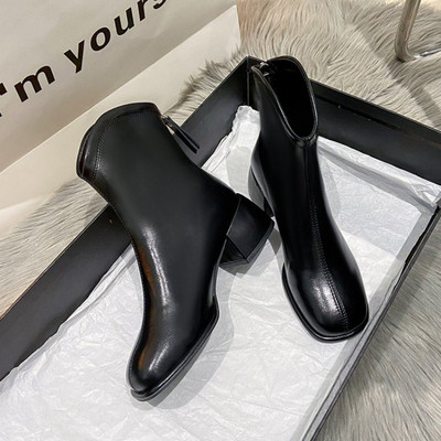 Nove proljetne jesenske čizme Ženske cipele Visoke pete Zimske ženske bijele šiljate debele pete Ženska haljina Kratke gležnjače 35-43