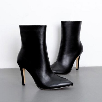 Модни дамски обувки Секси змийски принт с остри къси ботуши с висок ток Големи размери Дамски ботуши с високи токчета 2023 г.