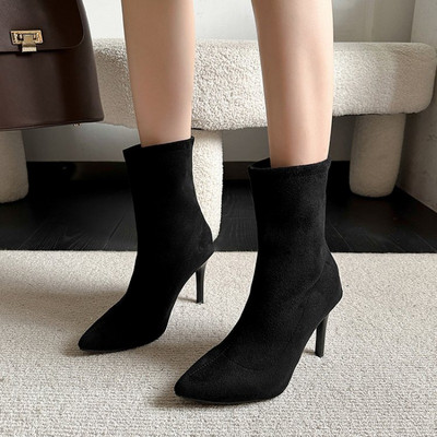Cipők női csizmákhoz SlimHigh Heels Szexi éjszakai klub lábvágás karcsú divat harisnya Bullet Power Pointer buli báli csizma