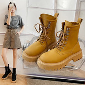 Populară Pista de fund gros pentru femei Cizme plate de înaltă calitate cu platformă T-show Pantofi de petrecere Slim Fit peste cizme