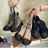 Cizme scurte și groase de damă Cizme scurte cu șireturi de modă pentru femei Pantofi cu fundul gros 2023 Cizme de toamnă și iarnă pentru femei Zapato
