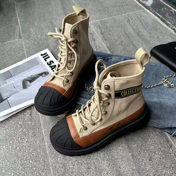 Дамски къси масивни къси ботуши Дамски модни обувки с връзки до глезена Обувки с дебело дъно 2023 Дамски есенни зимни ботуши Zapato