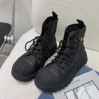 Cizme scurte și groase de damă Cizme scurte cu șireturi de modă pentru femei Pantofi cu fundul gros 2023 Cizme de toamnă și iarnă pentru femei Zapato