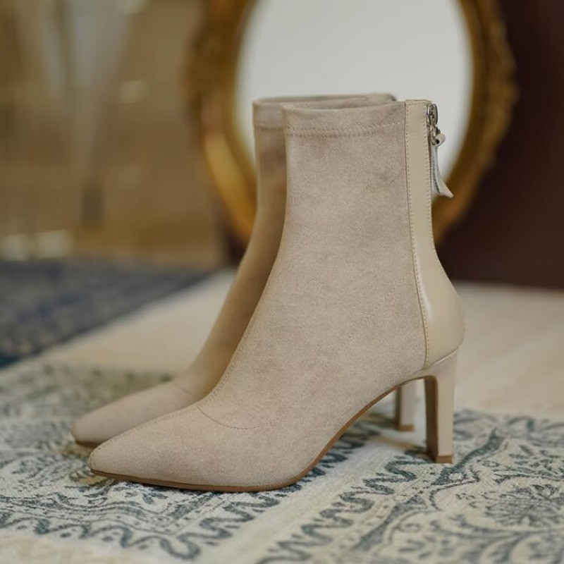 Naiste saapad, sügistalvised venivast kangast sokid, sääre keskpaigani ulatuvad saapad, seksikad naiste õhukesed kõrged kontsad kingad, terava varbaga naiste pumbad 2023