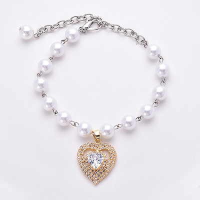 Πολυτελές κολιέ με μαργαριταρένιο κολιέ για σκύλους με κρεμαστό κόσμημα από κρύσταλλο στρας για γάτες Αξεσουάρ γάμου με κουτάβι γατάκι