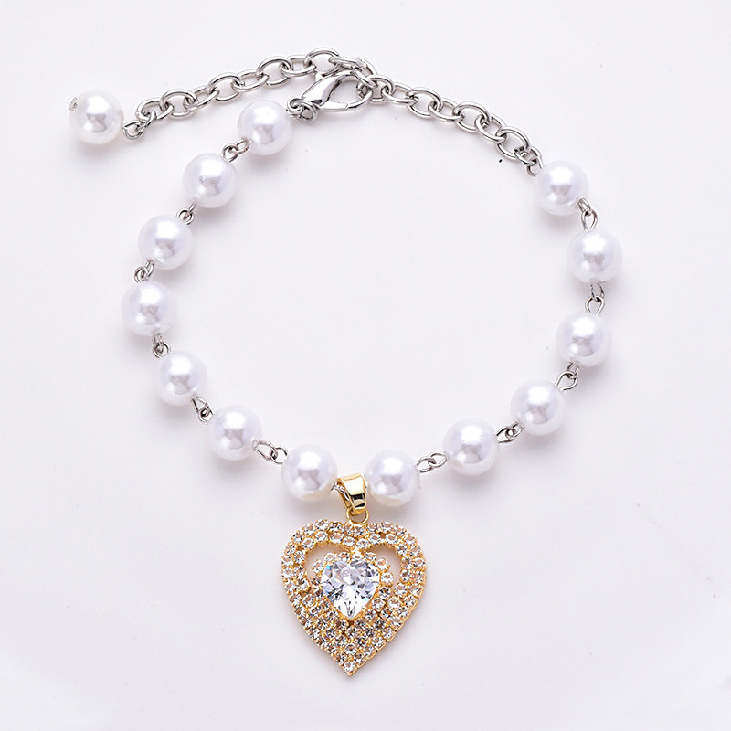 Πολυτελές κολιέ με μαργαριταρένιο κολιέ για σκύλους με κρεμαστό κόσμημα από κρύσταλλο στρας για γάτες Αξεσουάρ γάμου με κουτάβι γατάκι