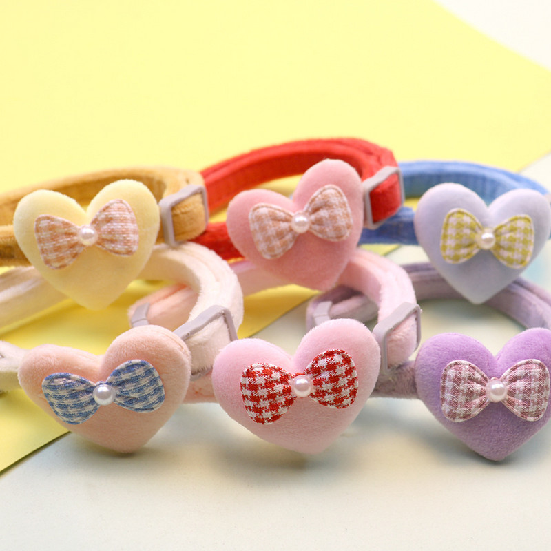 Χαριτωμένο κολάρο γάτας Καρδιά Φιόγκος και καμπάνα Διακοσμητικά γάτας Macaron Χρώμα Μαλακό βελούδινο ρυθμιζόμενο λουράκι λαιμού Κολάρο 6 χρωμάτων Αξεσουάρ για κατοικίδια