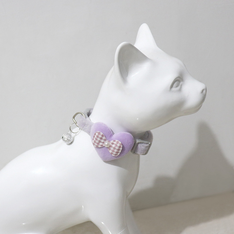 Χαριτωμένο κολάρο γάτας Καρδιά Φιόγκος και καμπάνα Διακοσμητικά γάτας Macaron Χρώμα Μαλακό βελούδινο ρυθμιζόμενο λουράκι λαιμού Κολάρο 6 χρωμάτων Αξεσουάρ για κατοικίδια