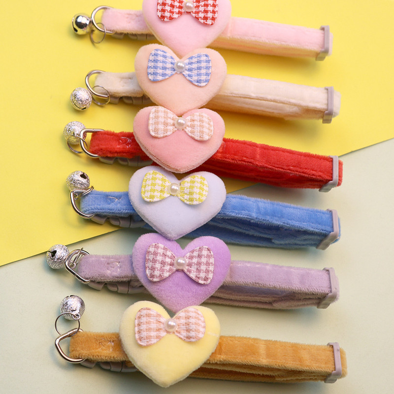 Χαριτωμένο κολάρο γάτας Καρδιά Φιόγκος και καμπάνα Διακοσμητικά γάτας Macaron Χρώμα Μαλακό βελούδινο ρυθμιζόμενο λουράκι λαιμού Κολάρο 6 χρωμάτων Αξεσουάρ για κατοικίδια