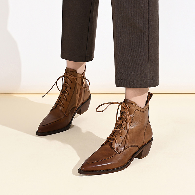  ρετρό ώριμο γυναικείο μποτάκι με κορδόνι με χοντρά τακούνια Γυναικεία φθινοπωρινά χειμερινά παπούτσια για μπότες γραφείου