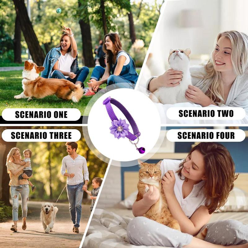 Colier pentru flori de pisică cu clopot Colier reglabil pentru pisici Colier pentru animale de companie Colier cu cataramă de siguranță pentru toate dimensiunile Rechizite pentru câini