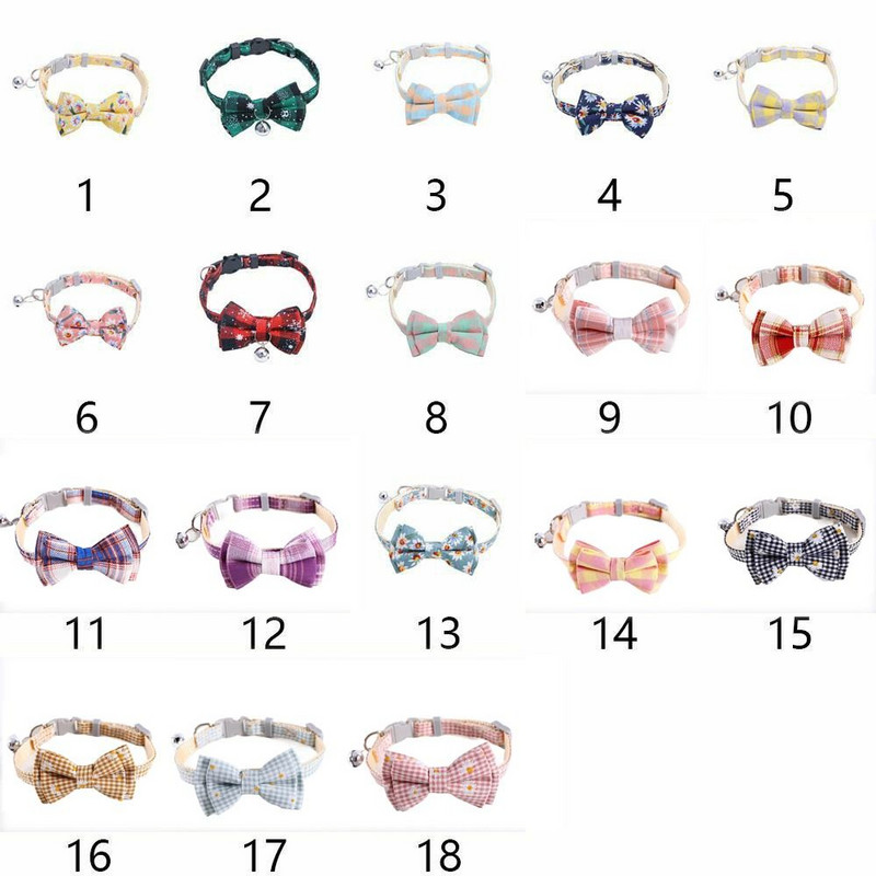 Colier drăguț ajustabil pentru animale de companie, cu papion, clopoțel, pisică, câine, guler de nailon, petrecere de Crăciun, papion pentru pisici, cravată de culoarea bomboanelor
