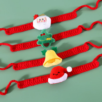 Χριστουγεννιάτικο πλεκτό κολάρο σκύλου με κινούμενα σχέδια, βελούδινο κολιέ Άγιου Βασίλη/Κουδούνι για κουτάβι γατάκι 2024 Χριστουγεννιάτικο κολάρο για στολισμό για κατοικίδια