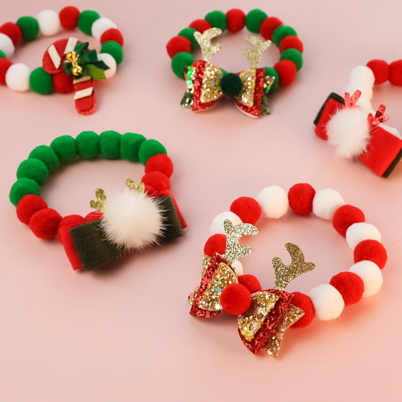 Vianočný bavlnený teplý nastaviteľný plyšový obojok s loptou pre mačku a psa, Santa Claus/snehuliak/zvonček/los/darčekový motýlik s náhrdelníkom a doplnkami