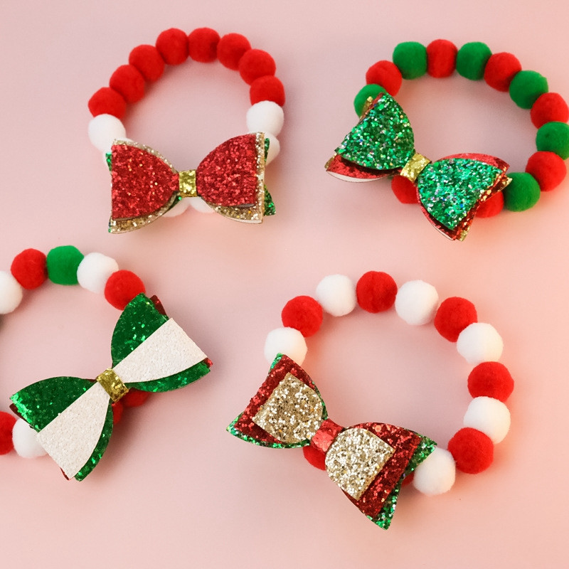 Vianočný bavlnený teplý nastaviteľný plyšový obojok s loptou pre mačku a psa, Santa Claus/snehuliak/zvonček/los/darčekový motýlik s náhrdelníkom a doplnkami