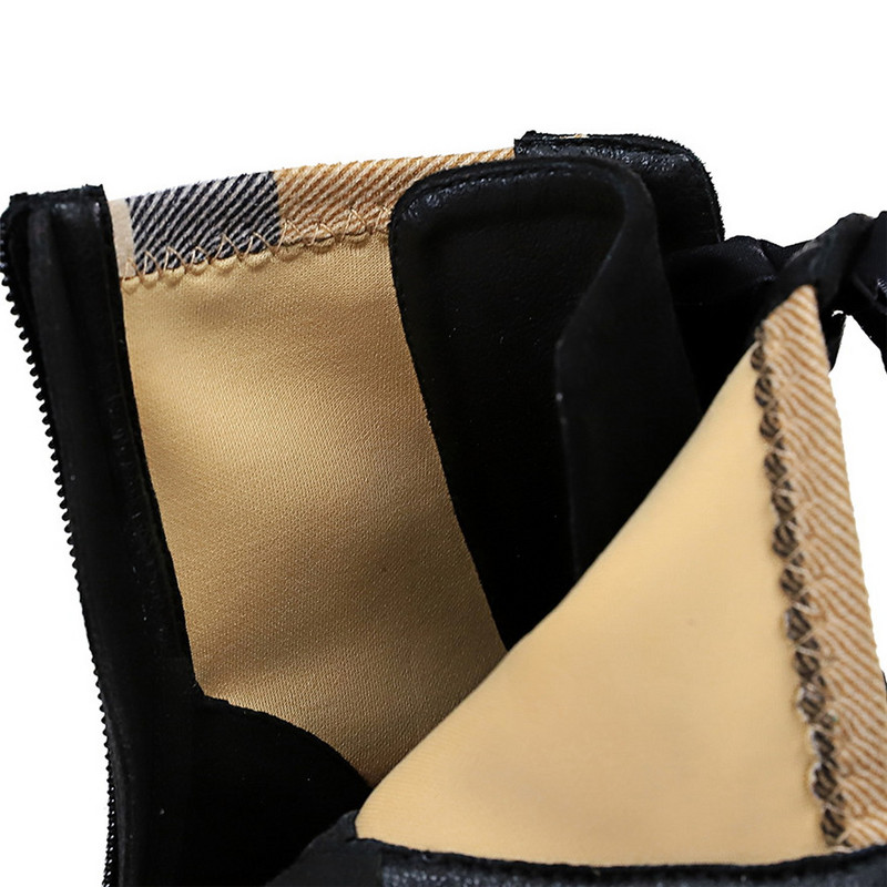 Cizme din piele moale în carouri moale Moda femei 8 cm Tocuri înalte Pompe la gleznă cu vârf ascuțit Cizme scurte de damă ocazional cu șireturi