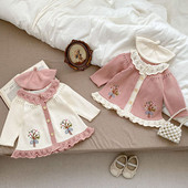 MILANCEL 2023 Ins Style Baby Girls Pletený kardigan Retro odhrnutý golier Detský sveter