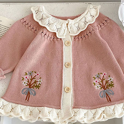 MILANCEL 2023 Ins Style Baby Girls Pletený kardigan Retro odhrnutý golier Detský sveter