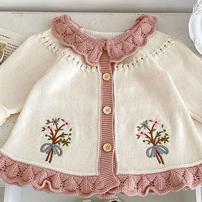 MILANCEL 2023 Ins Style Baby Girls Pletený kardigan Retro odhrnutý golier Detský sveter